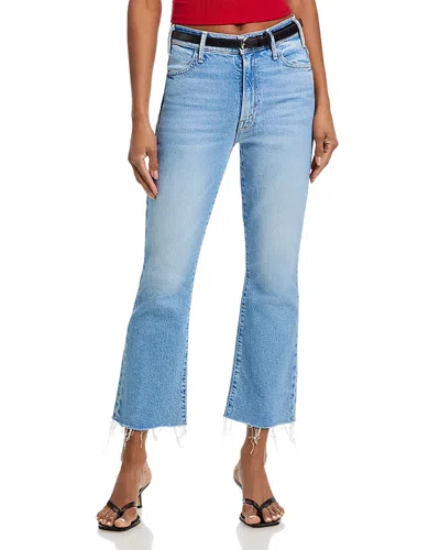 Mother Lil Hustler High Rise Crop Fray Jeans In Sow Surreal In Blue