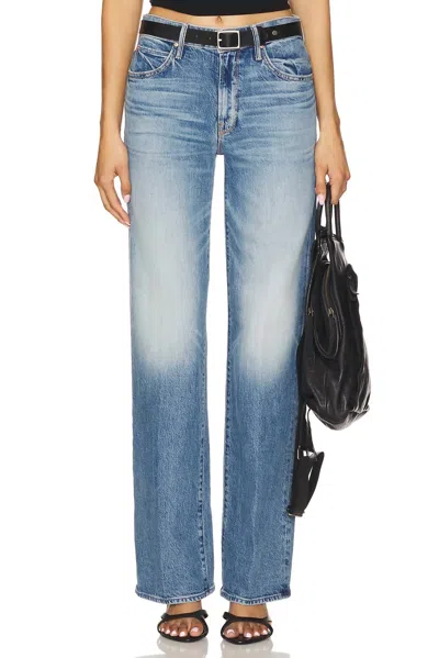 Mother Lil Mid Rise Tunnel Vision Sneak Jeans In Im A Winner In Blue