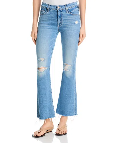 Mother Lil Weekender Low Rise Frayed Flare Jeans In Chaos Is Calling In Blue