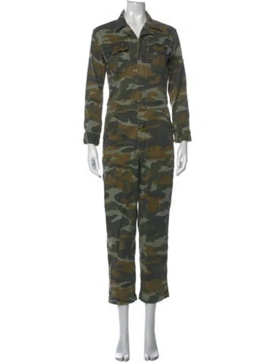 Pre-owned Mother Linen Camouflage Print Jumpsuit In Green