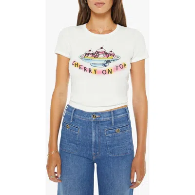 Mother Womens Cherry On Top The Itty Bitty Ringer Graphic-print Cotton T-shirt In White