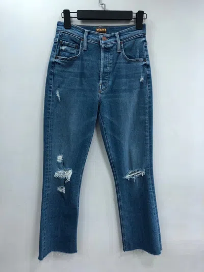 Mother Logo Straight Jeans In Blue