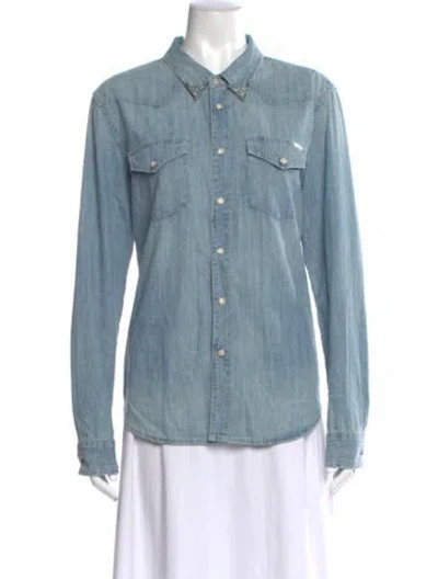 Pre-owned Mother Long Sleeve Button-up Top In Blue