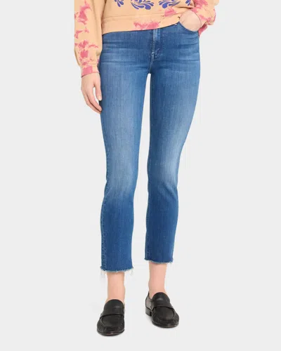 Mother The Mid-rise Dazzler Ankle Fray Jeans In Blue