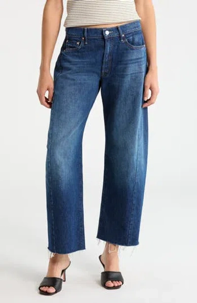 Mother Mid Rise Frayed Barrel Leg Jeans In Blue
