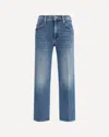 Mother Jeans The Rerun Zip Sneak With Belt Loops And Logo Embroidery On The Back In Blue Denim For Women In Blue