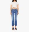 Mother Mid Rise Rambler Zip Ankle Fray Jeans In Dugout Doobies In Multi