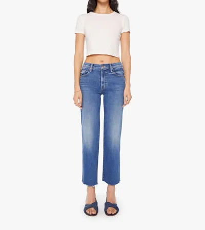 MOTHER MID RISE RAMBLER ZIP ANKLE FRAY JEANS IN DUGOUT DOOBIES