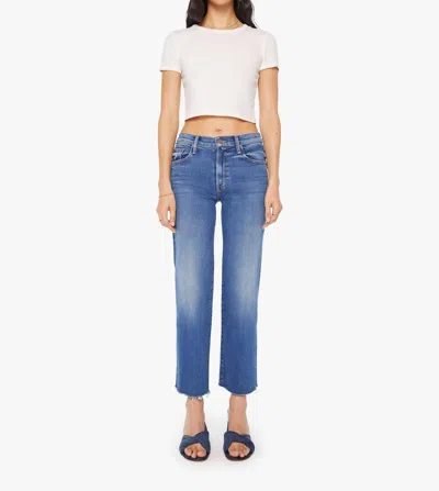 Mother Mid Rise Rambler Zip Ankle Fray Wide Straight Leg Jeans In Dugout Doobies In Blue