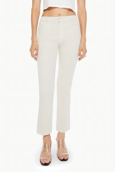 Mother Mid Rise Smokin Double Flood Flared Leg Pants In Tapioca In White