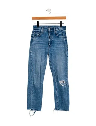 Pre-owned Mother Mid-rise Straight Leg Jeans In Blue