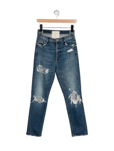 Pre-owned Mother Mid-rise Straight Leg Jeans In Blue
