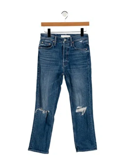 Pre-owned Mother Mid-rise Straight Leg Jeans In Blue