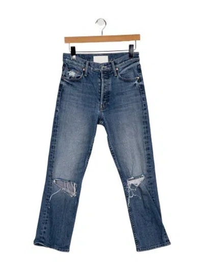 Pre-owned Mother Mid-rise Straight Leg Jeans In Blue