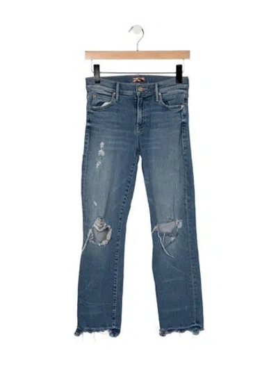 Pre-owned Mother Mid-rise Straight Leg Jeans In Blue