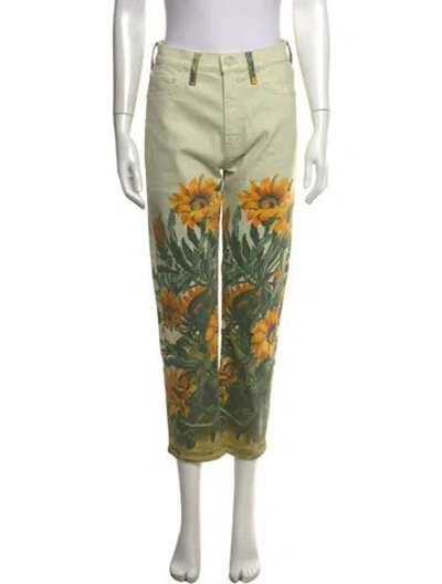 Pre-owned Mother Mid-rise Straight Leg Jeans In Green