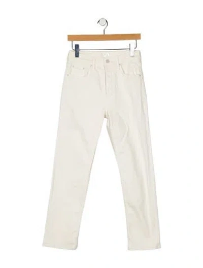 Pre-owned Mother Mid-rise Straight Leg Jeans In White