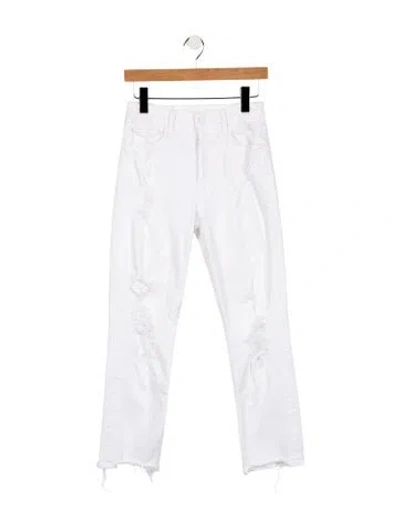 Pre-owned Mother Mid-rise Straight Leg Jeans In White