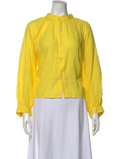 Pre-owned Mother Mock Neck Long Sleeve Button-up Top In Yellow