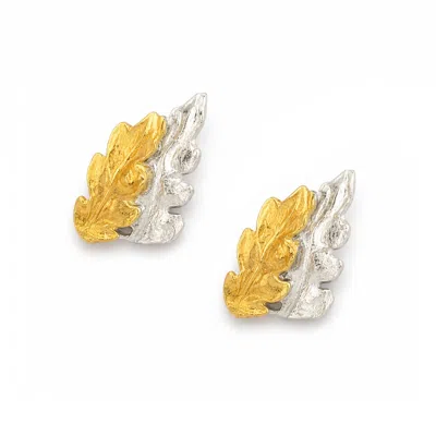 Mother Nature Jewelry Women's Gold / Silver Two-tone Fern Leaf Earrings, Handmade Minimalist Studs - Dainty Jewelry, Sterl In Gold/silver