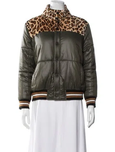 Pre-owned Mother Nylon Animal Print Bomber Jacket In Green