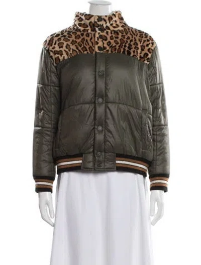 Pre-owned Mother Nylon Animal Print Bomber Jacket In Green