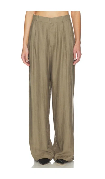 Mother Of All Hedi Mid Waist Tailored Linen Pant In Brown