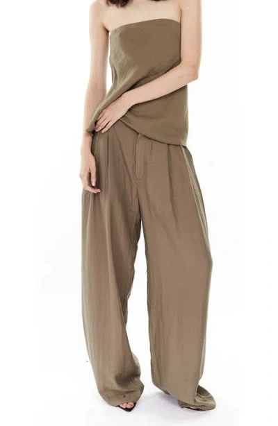 Mother Of All Hedi Mid Waist Tailored Linen Pants In Brown