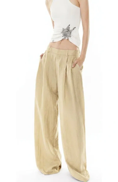 Mother Of All Hedi Mid Waist Tailored Linen Pants In Yellow