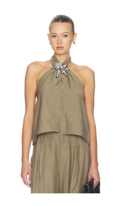 Mother Of All Mona Collar Top In Green