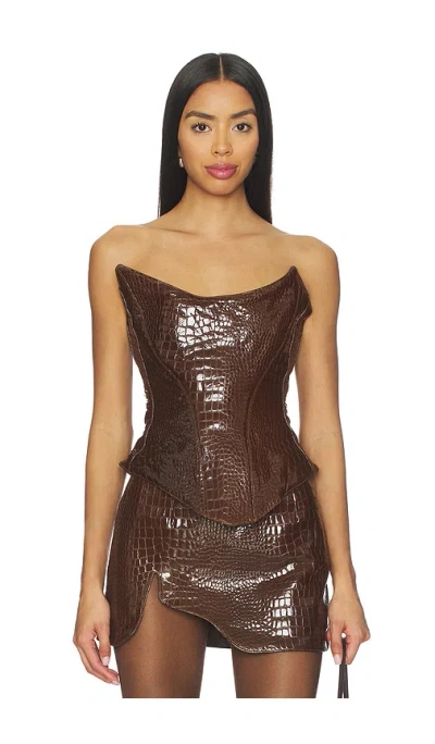Mother Of All Nemesis Leather Corset Top In Brown