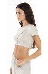 Mother Of All Papper Short Sleeve Crop Top In Gray