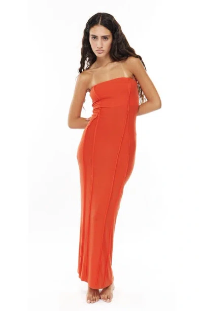 Mother Of All Papper Strapless Maxi Dress In Orange