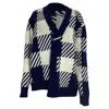 Mother Of Pearl Blake Oversized Embellished Checked Cardigan In Blue Wool In Blue