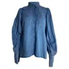 Mother Of Pearl Buttoned Bishop Sleeve Shirt In Blue Cotton In Blue