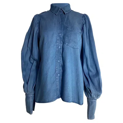 MOTHER OF PEARL MOTHER OF PEARL BUTTONED BISHOP SLEEVE SHIRT IN BLUE COTTON