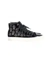 Mother Of Pearl Embroidered High Top Sneakers In Black Patent Leather And Suede In Black