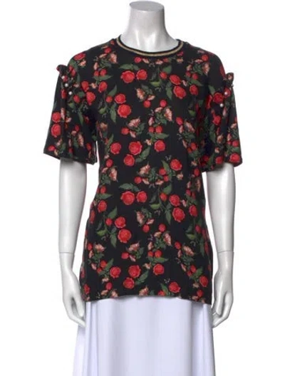 Pre-owned Mother Of Pearl Floral Print Crew Neck T-shirt In Black