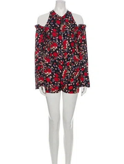 Pre-owned Mother Of Pearl Floral Print V-neck Romper In Red