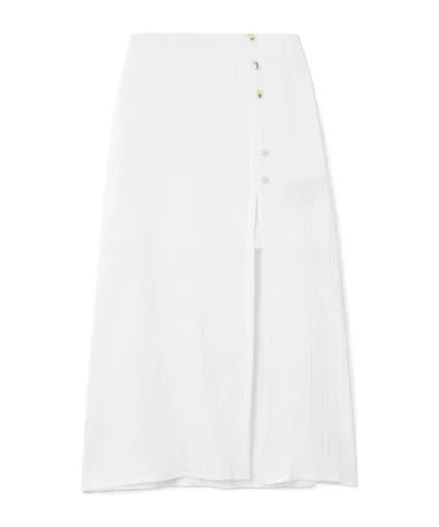 Mother Of Pearl Maggie Faux Pearl-embellished Organic Cotton Midi Skirt In White