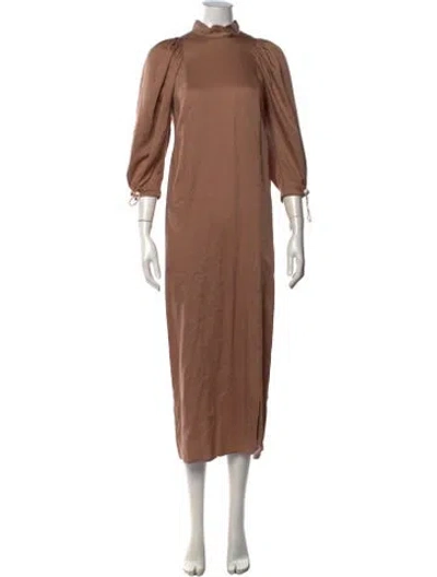 Pre-owned Mother Of Pearl Mock Neck Midi Length Dress In Brown/orange