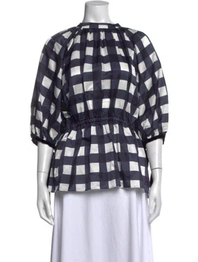 Pre-owned Mother Of Pearl Plaid Print Crew Neck Blouse In Blue