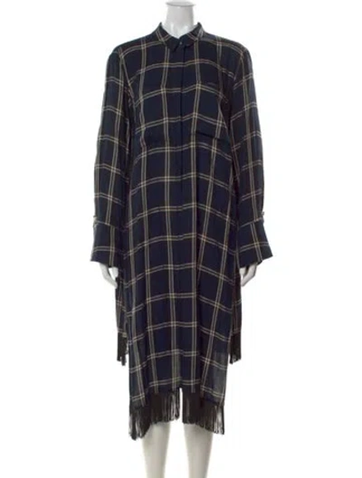 Pre-owned Mother Of Pearl Plaid Print Midi Length Dress In Blue