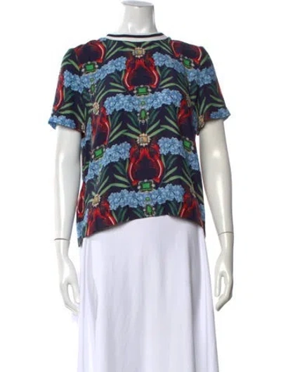 Pre-owned Mother Of Pearl Silk Floral Print Top In Blue