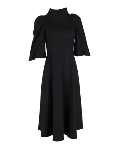 Mother Of Pearl Sofia Puffed Sleeve Midi Dress In Black Cotton