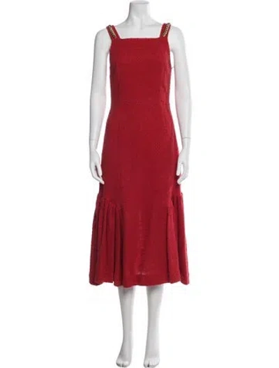 Pre-owned Mother Of Pearl Square Neckline Long Dress In Red