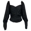 Mother Of Pearl Square Neckline Long Sleeve Crop Top In Black Viscose In Black