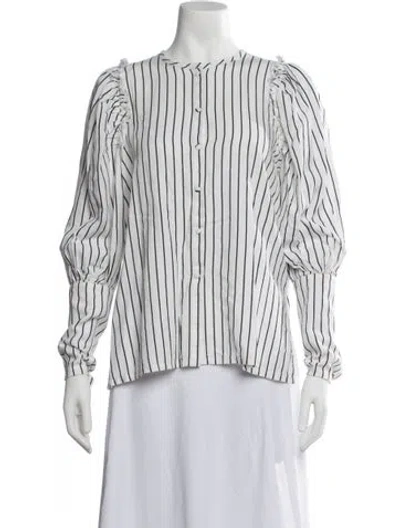 Pre-owned Mother Of Pearl Striped Crew Neck Blouse In White