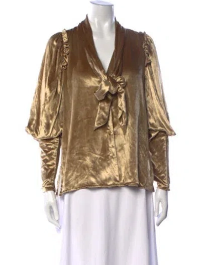 Pre-owned Mother Of Pearl Tie Neck Long Sleeve Blouse In Gold