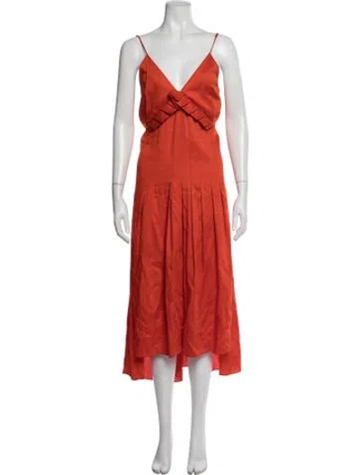 Pre-owned Mother Of Pearl V-neck Midi Length Dress In Orange
